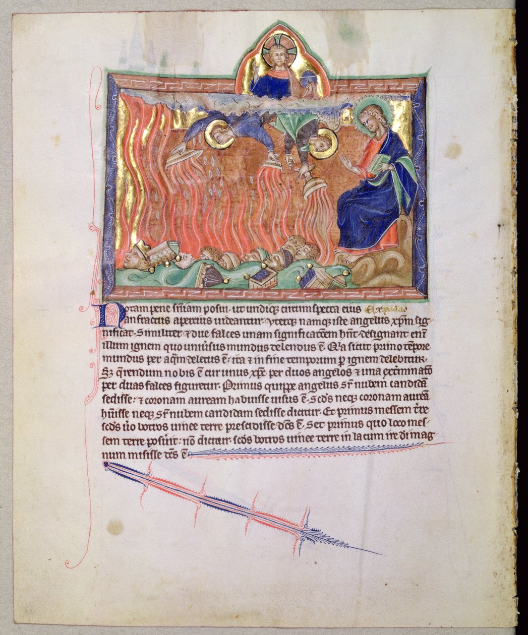 Ms L.A. 139-Lisboa fol.47v Gyllene skålar fyllda med Guds vrede som strömmar över jorden, från Gulbenkian Apocalypse, c.1265-70 av English School