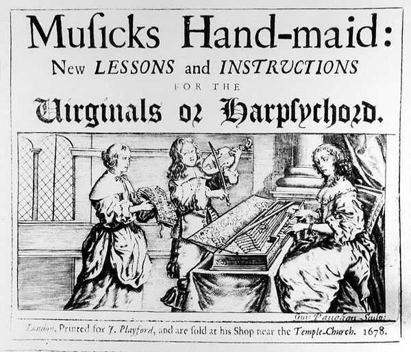 Musics Hand-Maid: New Lessons and Instructions for the Virginals eller cembalo, graverad av Giuseppe Vaughan, 1678 av English School