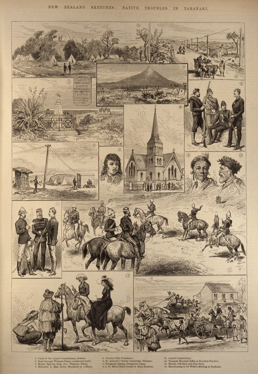 Nya Zeeland Sketches: Native Troubles in Taranaki, från The Illustrated London News, 28 januari 1882 av English School