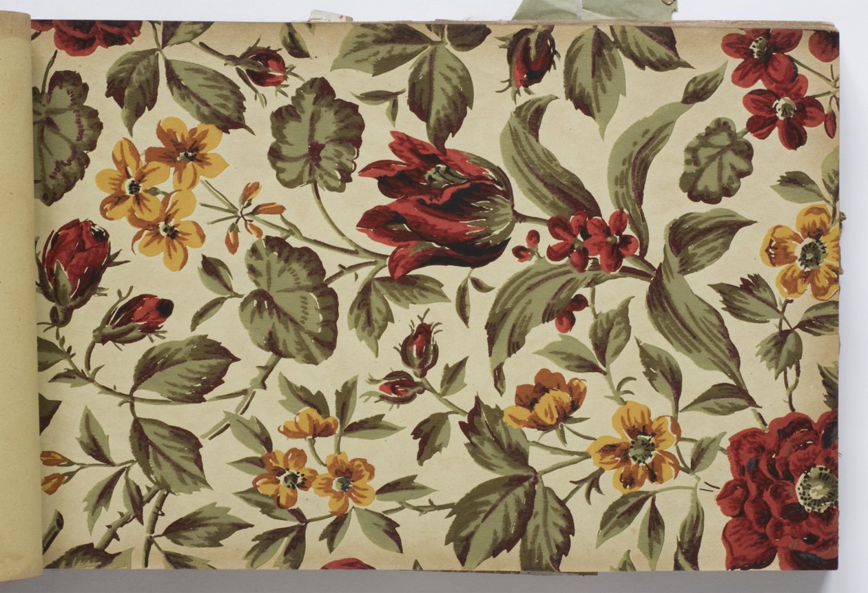 Sida från en tapetprovbok, 1885-90 (ytrulle eller handblocktryckt papper) av English School