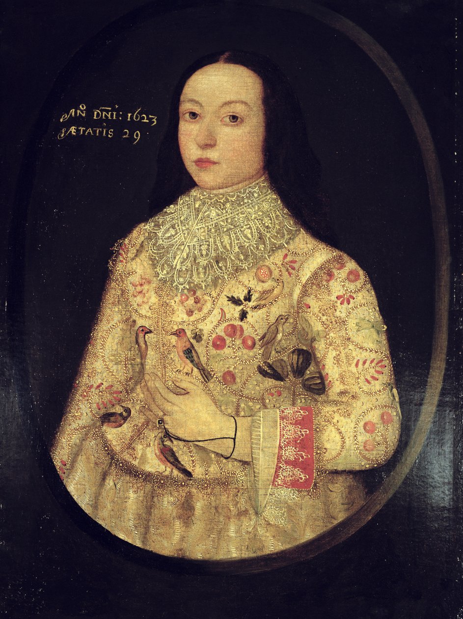 Porträtt av Amy Seymour, 1623 av English School