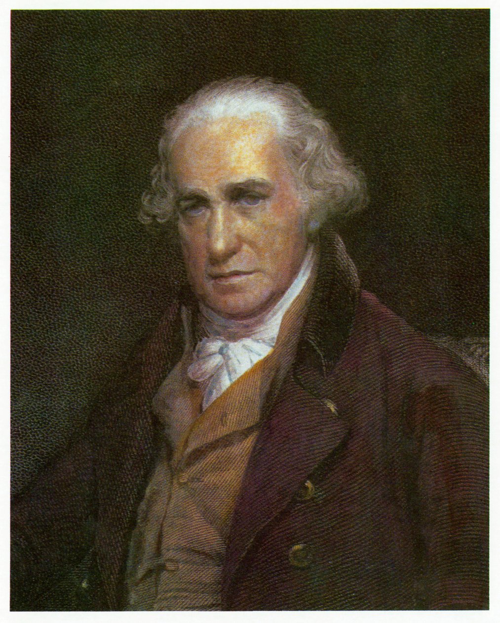 Porträtt av James Watt. c.1788 (färgad lito.) av English School