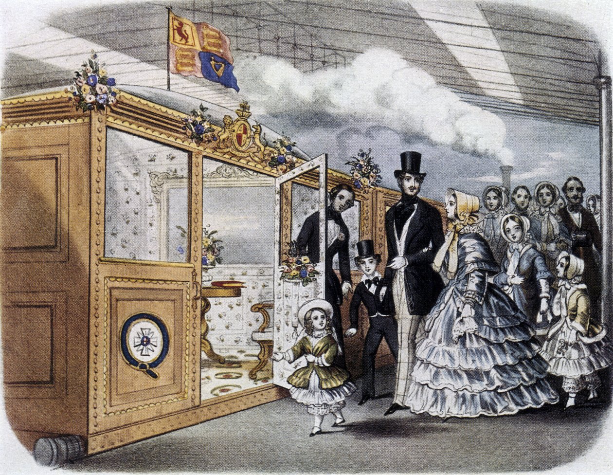 Drottning Victoria (1819-1901) och kungafamiljen går ombord på tåget till Skottland av English School