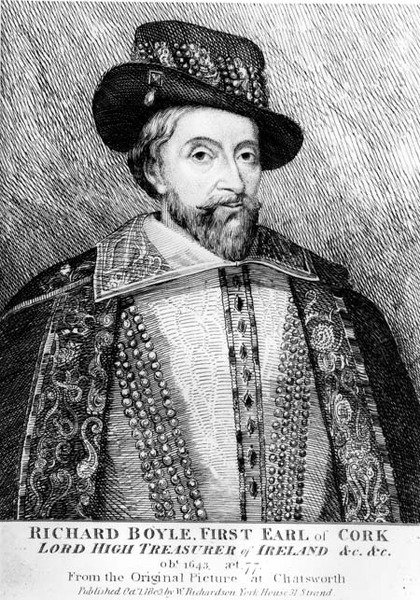 Richard Boyle (1566-1643), First Earl of Cork och Lord High Treasurer of Ireland, efter originalet från 1643 på Chatsworth, pub. 1803 av English School
