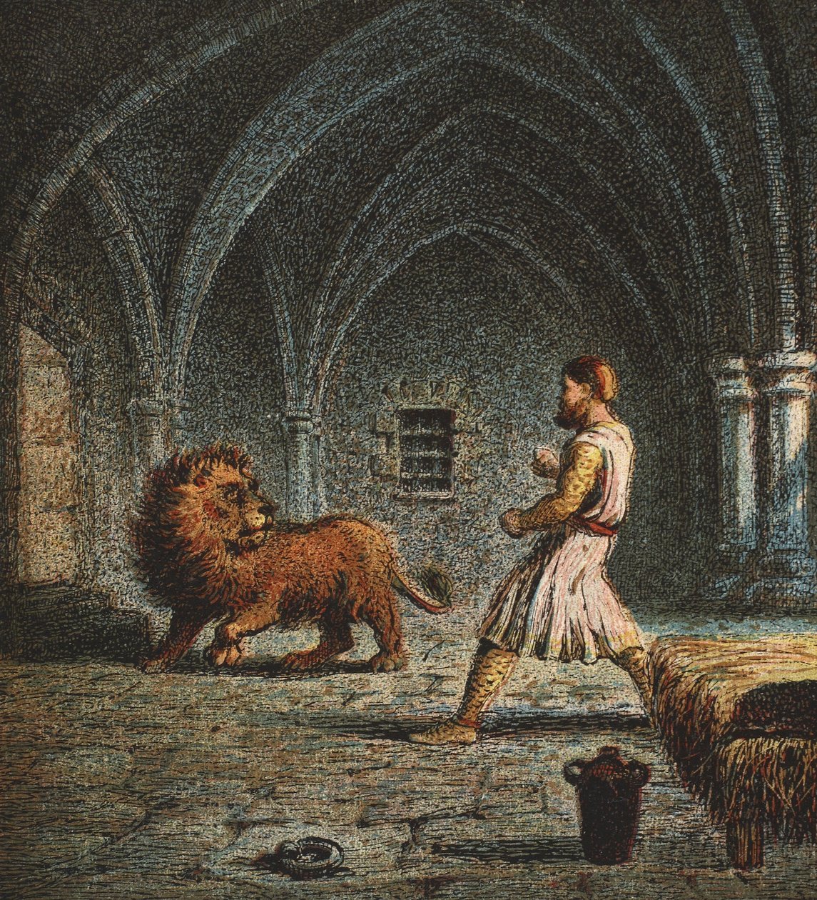Richard den förste och ett lejon, pub. 1890 av English School