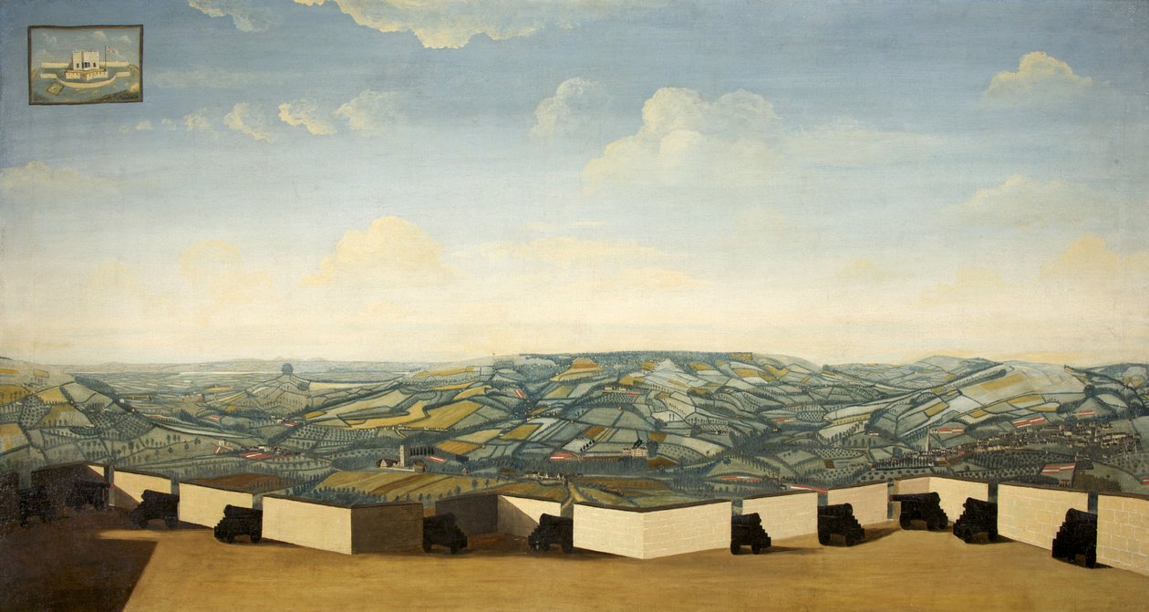 Stroud från Rodborough Fort, Gloucestershire, ca 1765 av English School