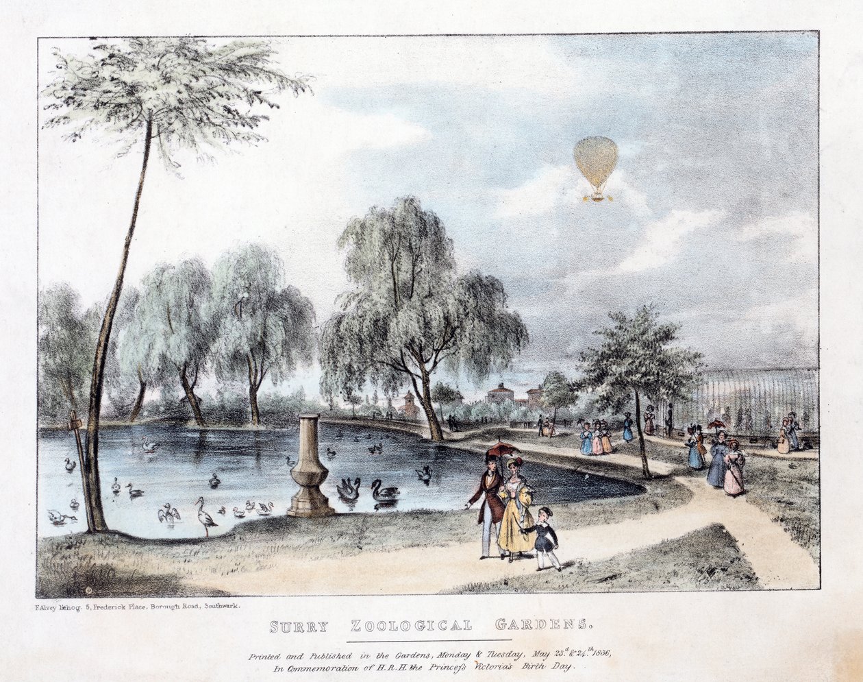 Surrey Zoological Gardens. Pub. 1836 (handfärgad gravyr) av English School