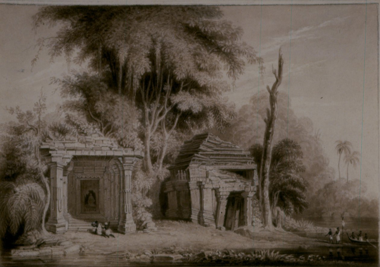 Temples of Gunga Bheou (sepia på kortet) av English School