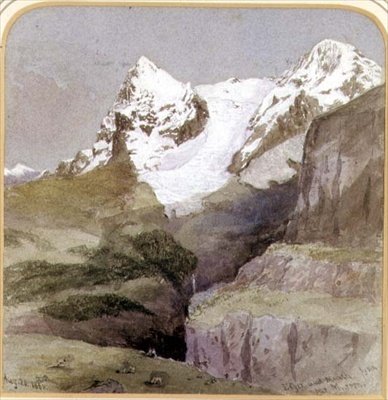 Eiger och Monch från närheten av Murron, 20 augusti 1860 (wc på papper) av English School