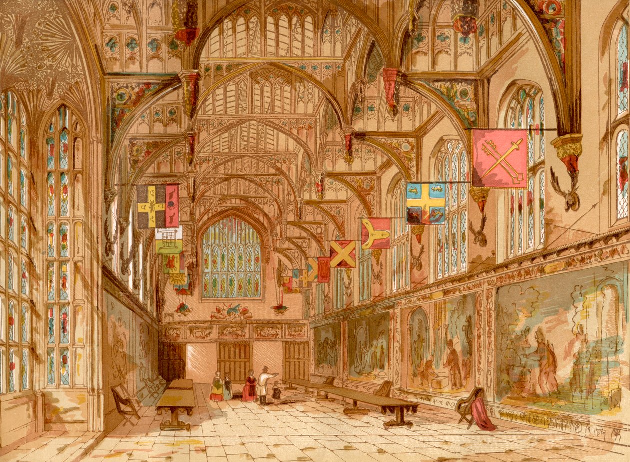 The Great Hall, Hampton Court Palace, London, England, från Old England: A Pictorial Museum, pub. 1847 av English School