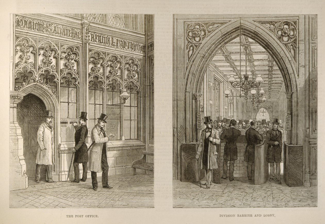 The House of Commons: The Post Office and the Division Barrier and Lobby, från The Illustrated London News, 18 februari 1882 av English School