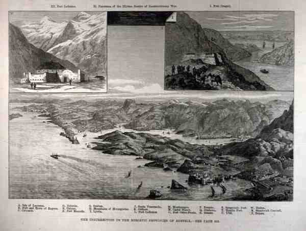 Upproret i de Adriatiska provinserna i Österrike, från The Illustrated London News, 1 april 1882 av English School