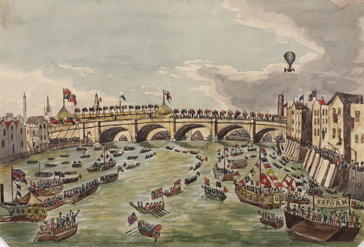 Invigningen av New London Bridge, 1 augusti 1831 (penna & bläck och wc på papper) av English School