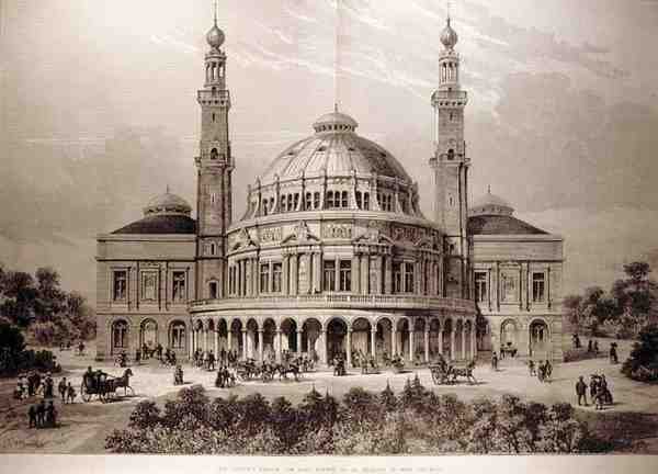 Peoples Palace för östra London, som ska uppföras i Mile End Road, från The Illustrated London News, 26 juni 1886 av English School