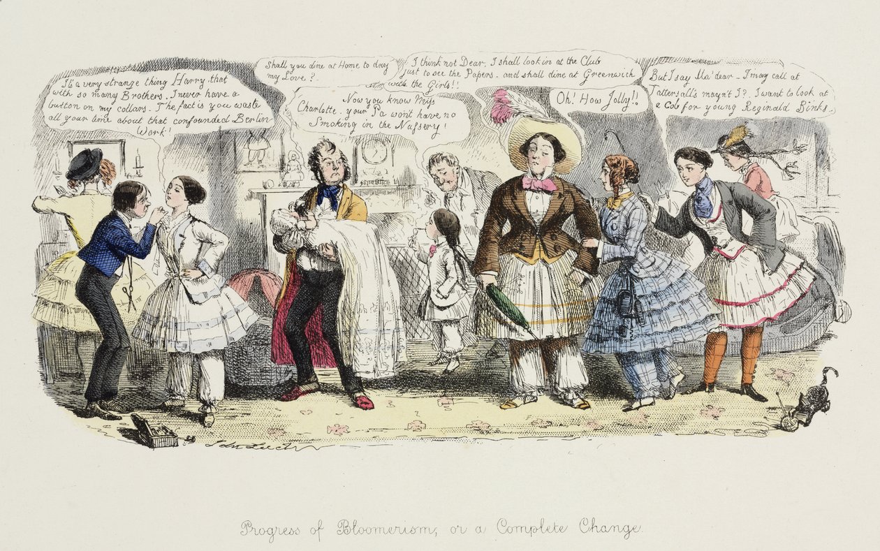 The Progress of Bloomerism eller, en fullständig förändring, från Punch, 1852 av English School