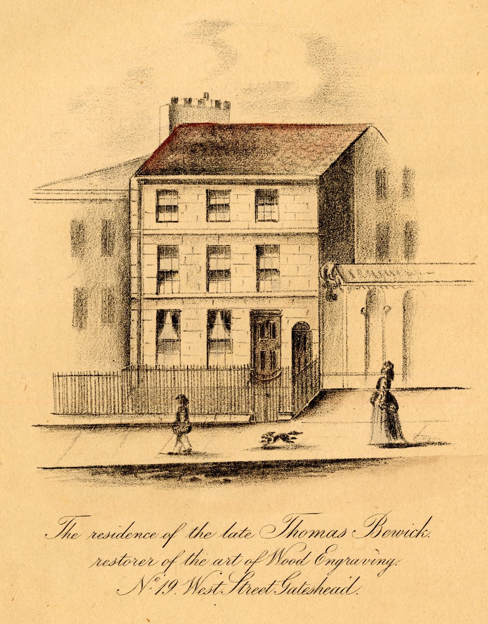 The Residence of the late Thomas Berwick, No. 19, West Street, Gateshead (trägravyr) av English School
