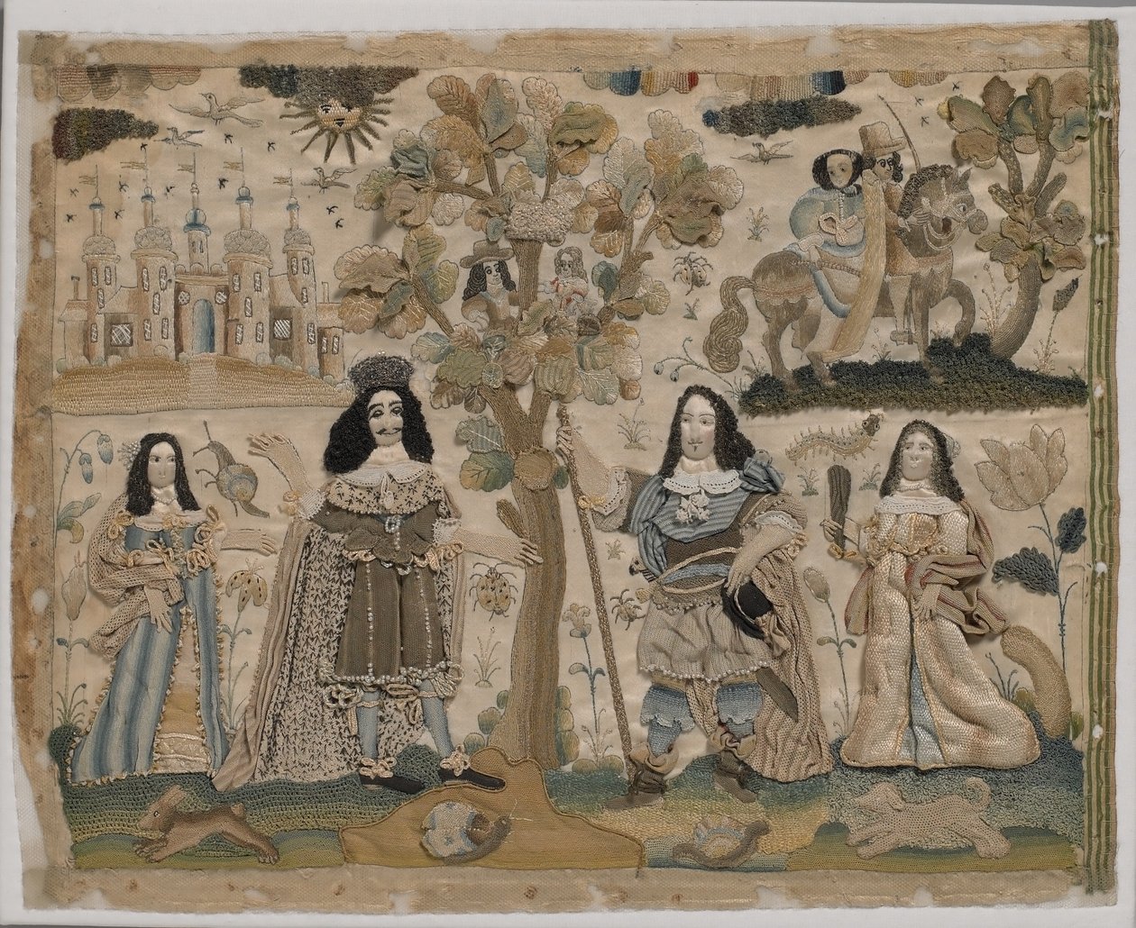 The Restoration of King Charles II, c.1665 (sidenbroderi) av English School