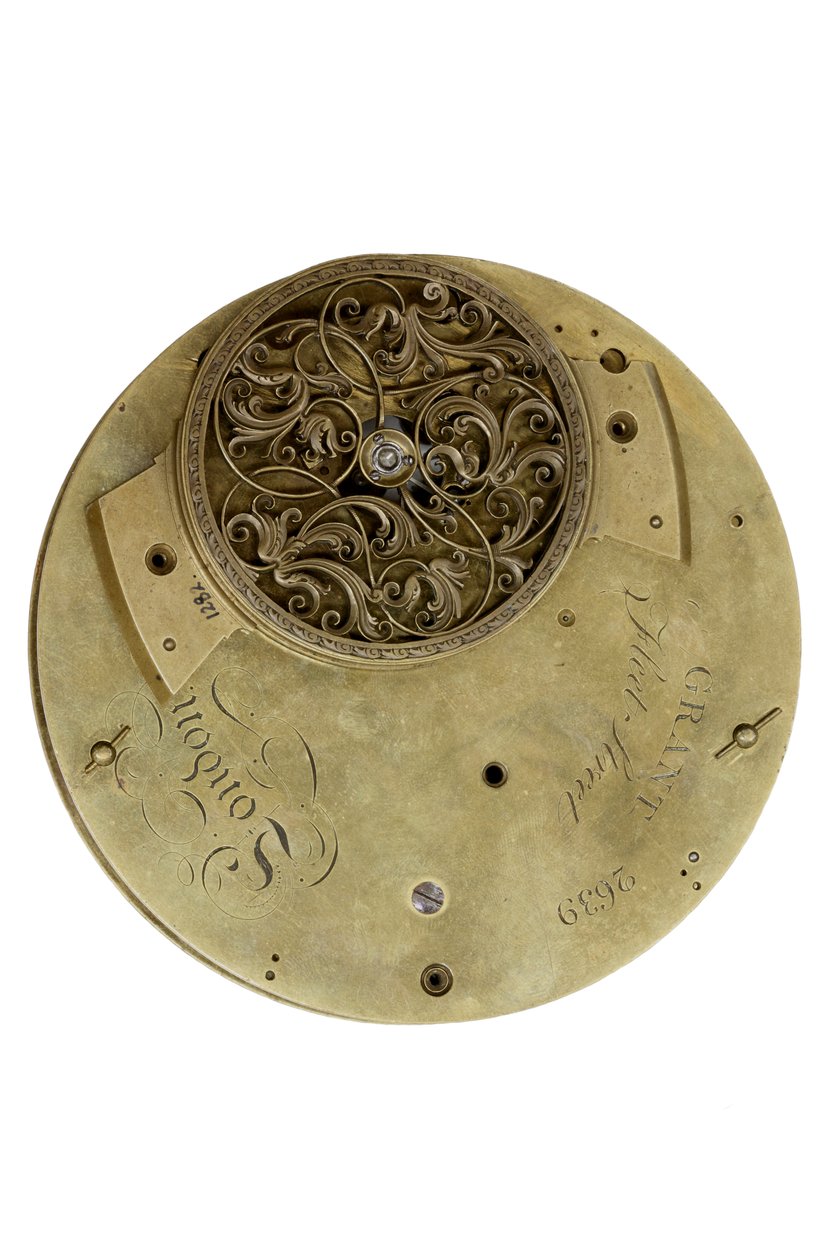 Bakplattan på Cumming Clock, ca 1767 (metall) av English School