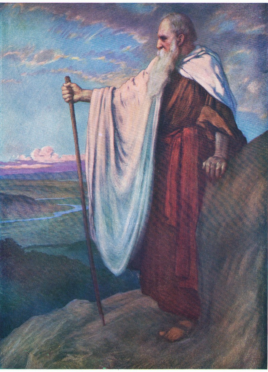 Moses död, från The Bible Picture Book utgiven av Thomas Nelson, ca 1950. av English School