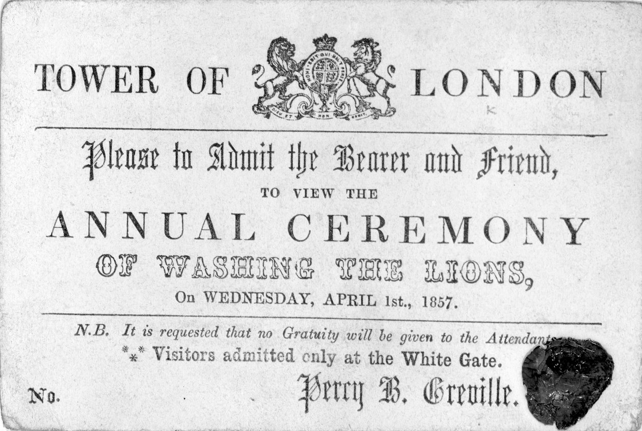 Tower of London-biljett, 1857 av English School