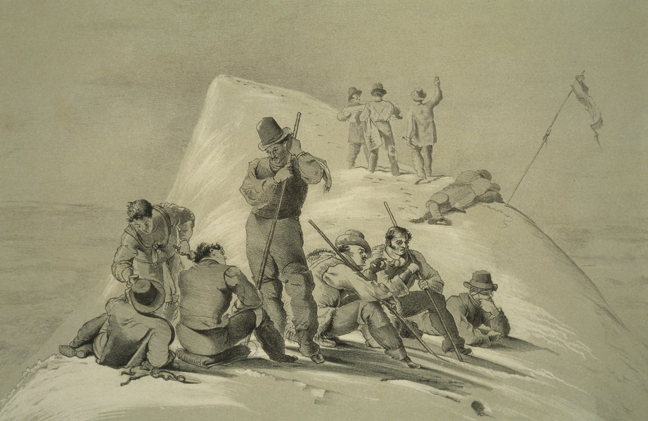 Utsikt från toppmötet, från tio scener i Mont Blancs sista bestigning inklusive fem utsikter från toppmötet, av J.D.H. Browne, publicerad 1853 av English School