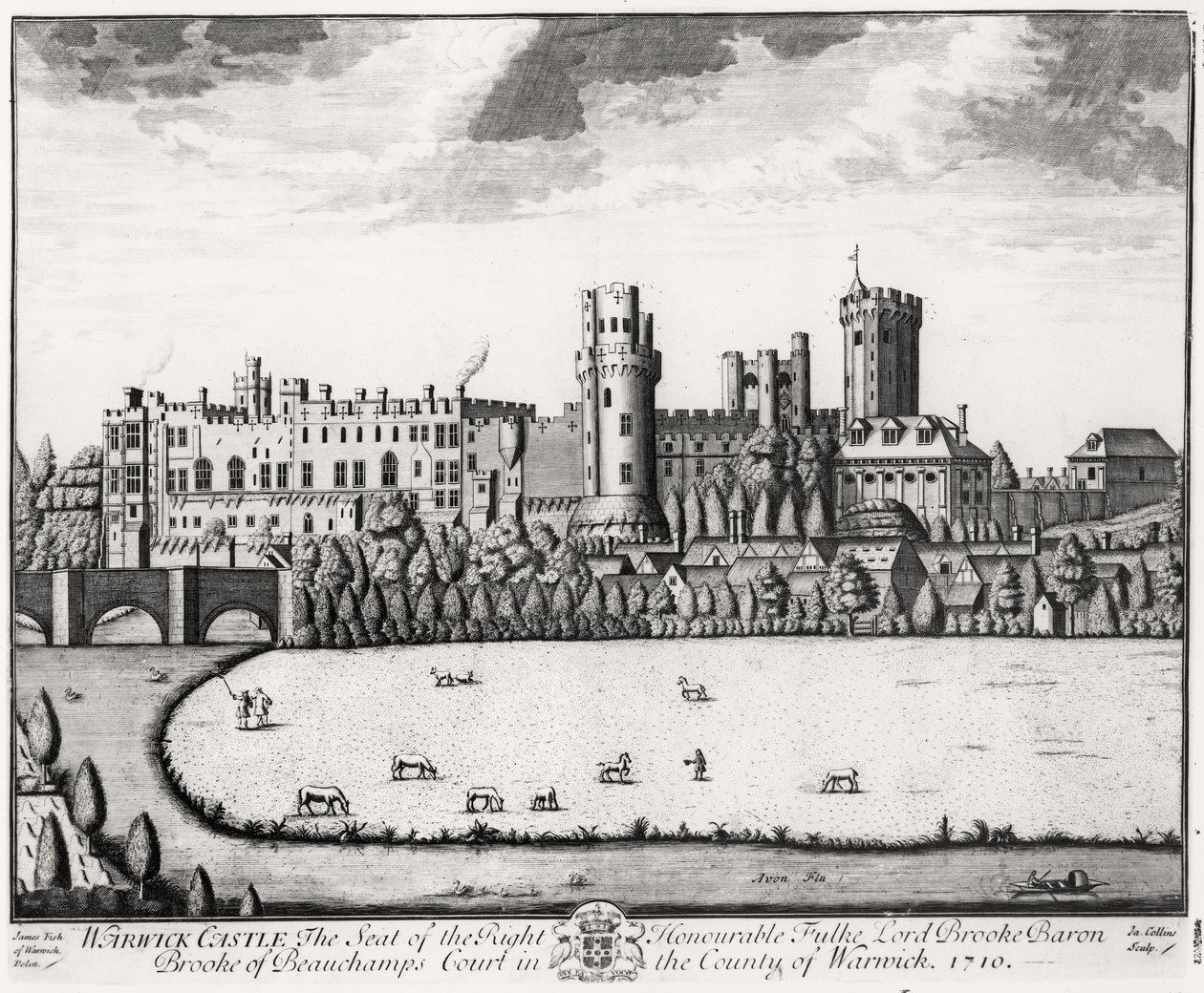 Warwick Castle, säte för Lord Brooke, baron Brooke från Beauchamps Court, 1710 av English School