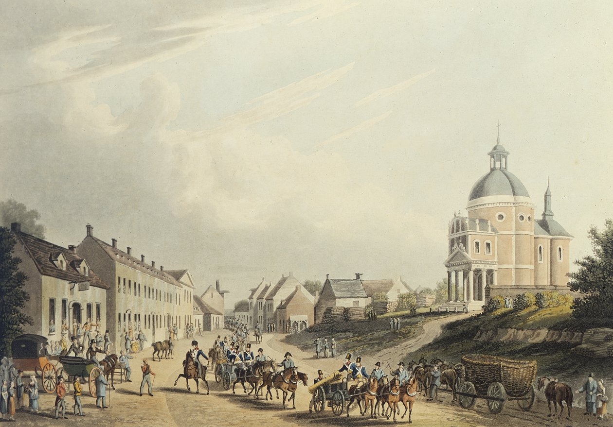 Waterloo. Formidling af den franske kanon fra kampfeltet, den 24. juli 1815 (akvatint) swed av English School