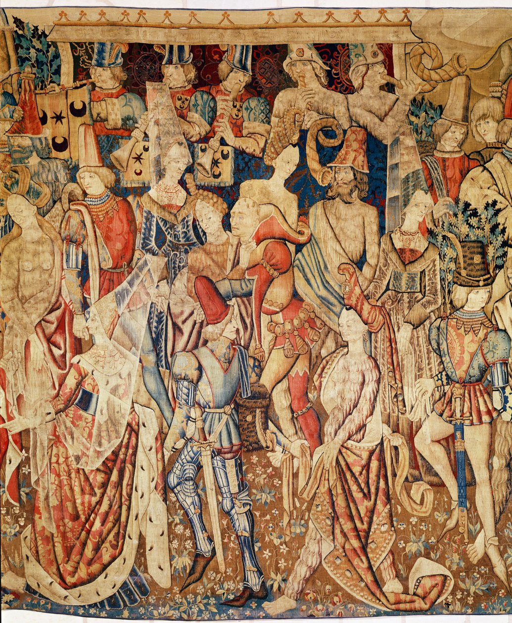 Bal des Sauvages, detalj av den centrala delen, c.1500 av Flemish School