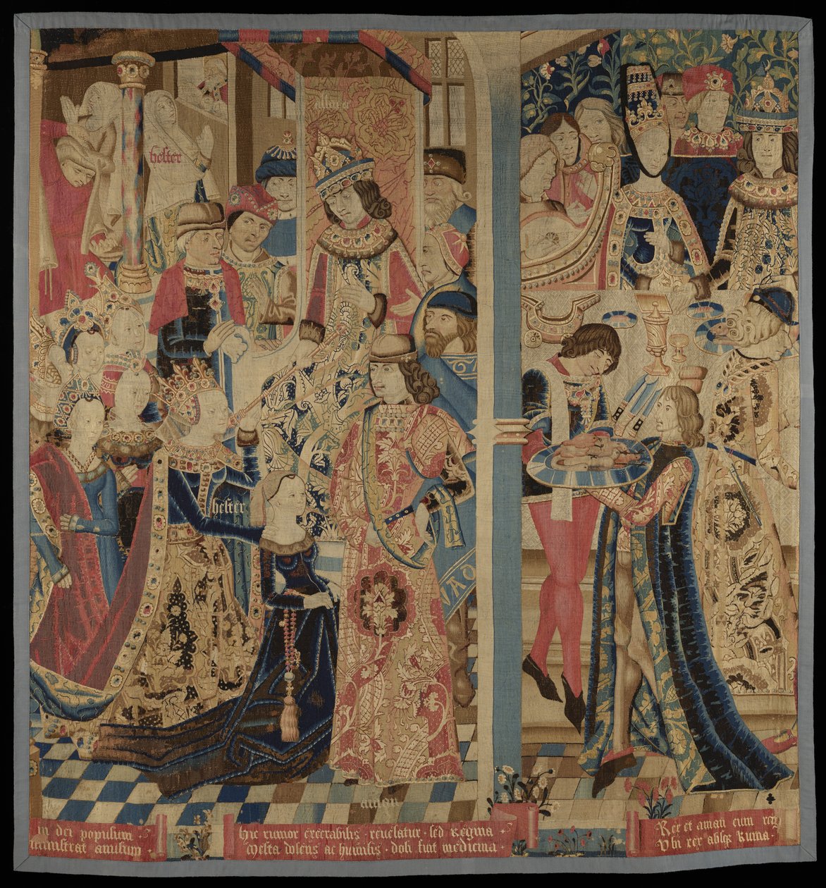 Ester och Ahasveros, ca. 1460-1485 (ull och siden) av Flemish School