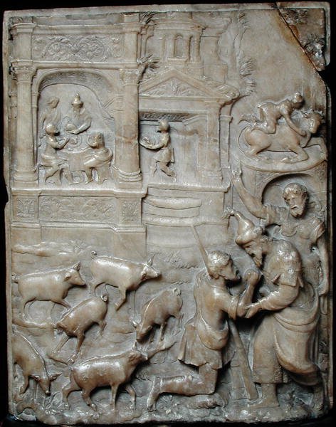 Relief som visar den förlorade sonens återkomst, från Malines (alabaster) av Flemish School
