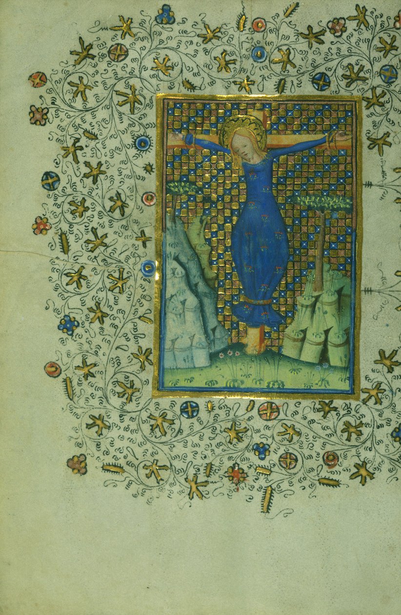 Saint Wilgefortis på korset, ca 1430-40 (bläck på pergament) av Flemish School