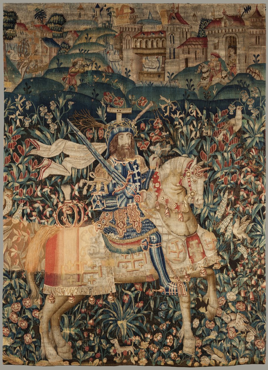 Gobeläng föreställande Godfrey av Bouillon, ca 1500 (färgad ull med senare reparationer) av Flemish School