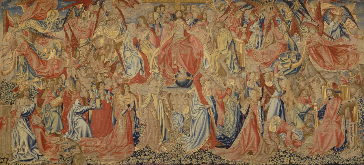 The Last Judgement, c.1500 (ull och siden) av Flemish School