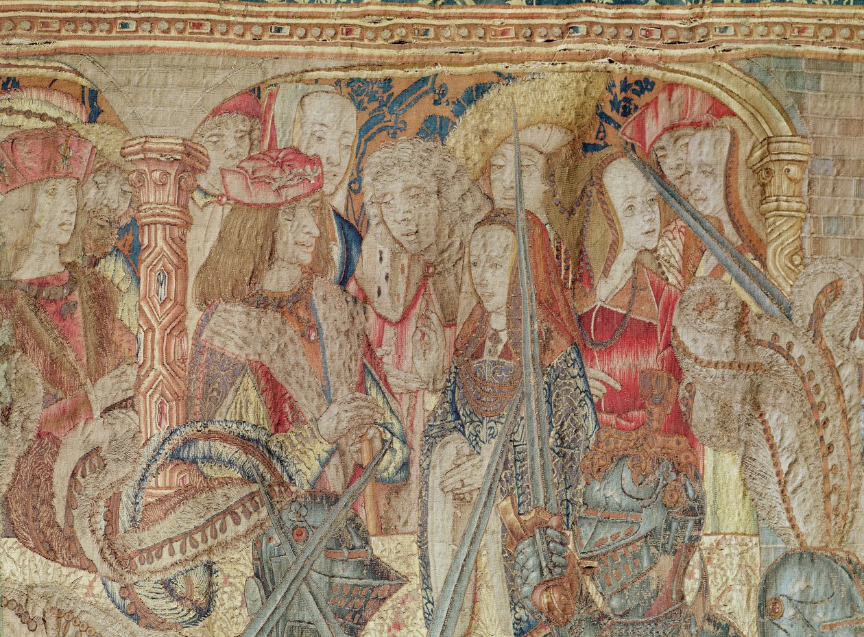 Turneringen, vertikal vävväv från verkstaden i Bryssel, detalj av läktaren med Karl VII (1470-98) och Anne av Bretagne (1477-1514) c.1497 (se även 156549) av Flemish School