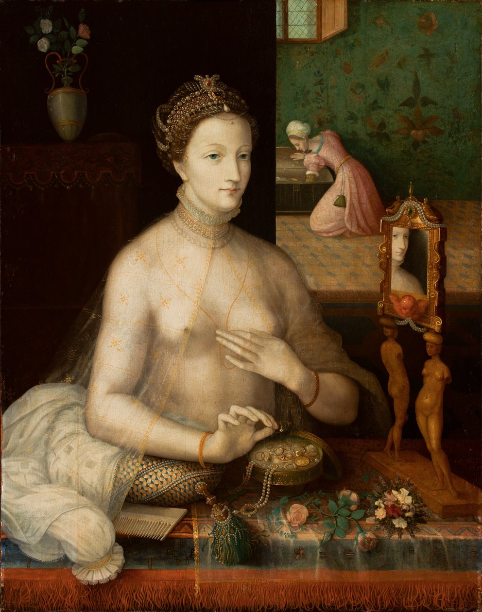 Kvinna vid sin toalett, ca 1550-70 av Fontainebleau School