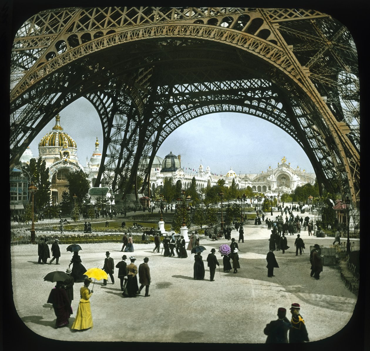 Parisutställning: Champ de Mars och Eiffeltornet, Paris, Frankrike, 1900 (lanternrutschbana) av French Photographer