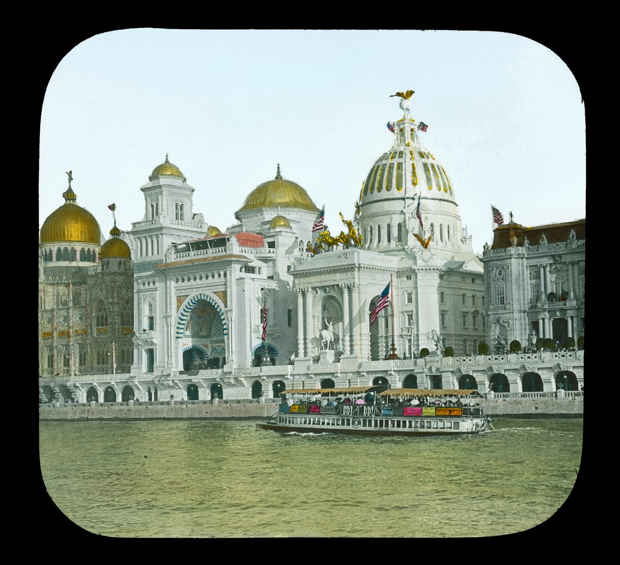 Parisutställning: Quai des Nations, den osmanska paviljongen och USA:s paviljong, 1900 (lanternbild) av French Photographer