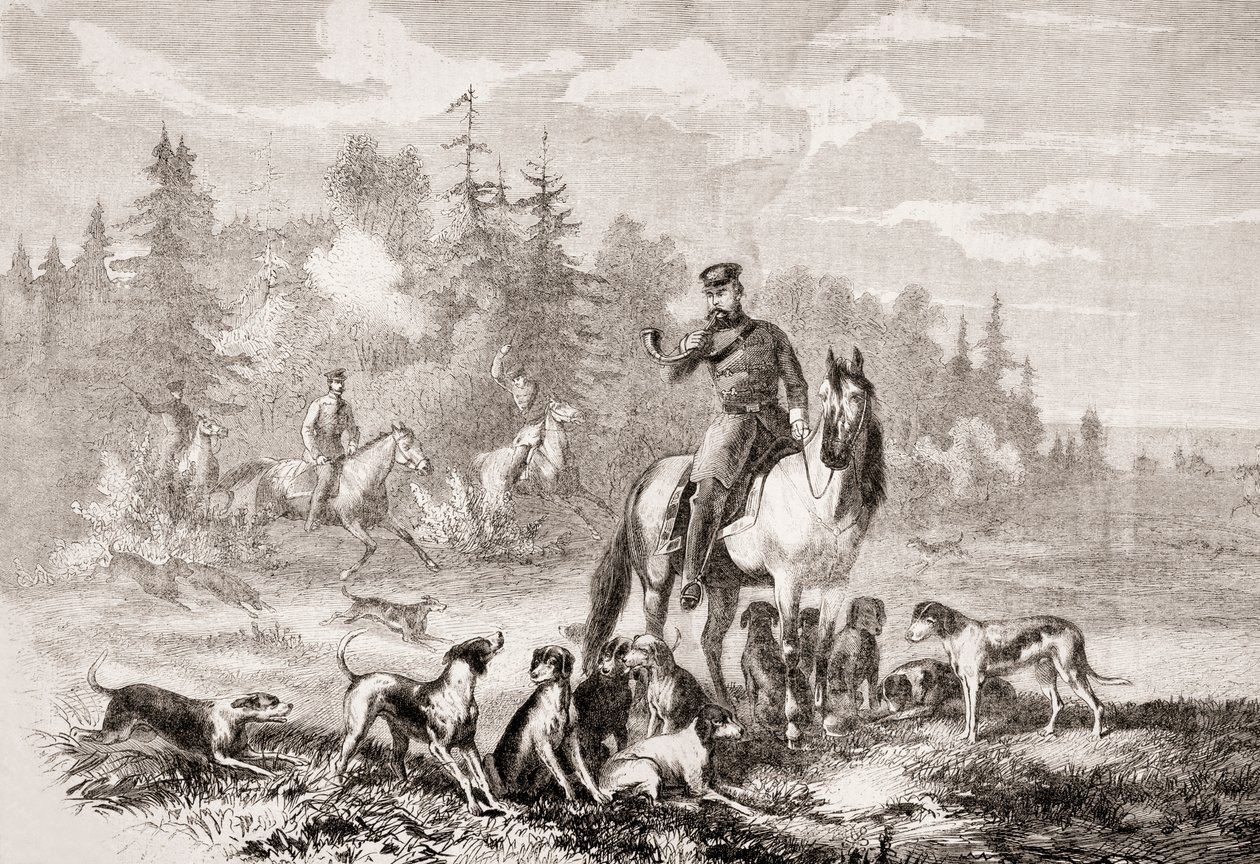 Alexander II jagar vargar nära St. Petersburg, från LUnivers Illustré, 1866 av French School