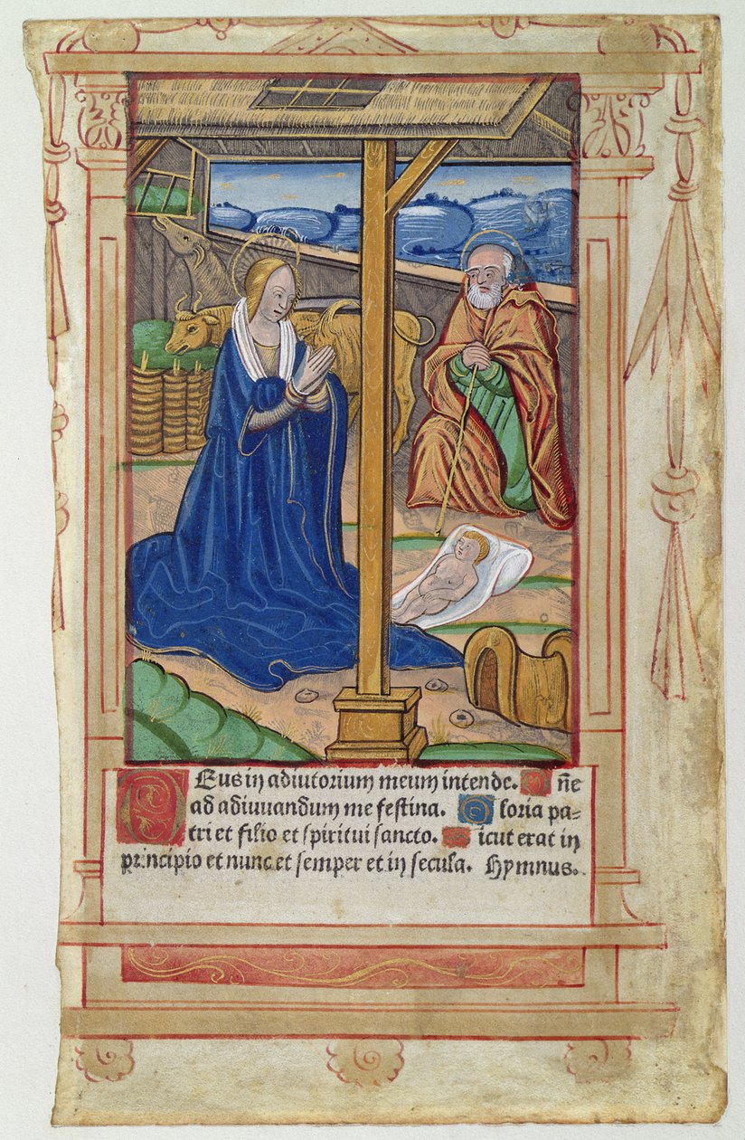 CL 22719B The Nativity, från Feuillets de Psaumes av French School