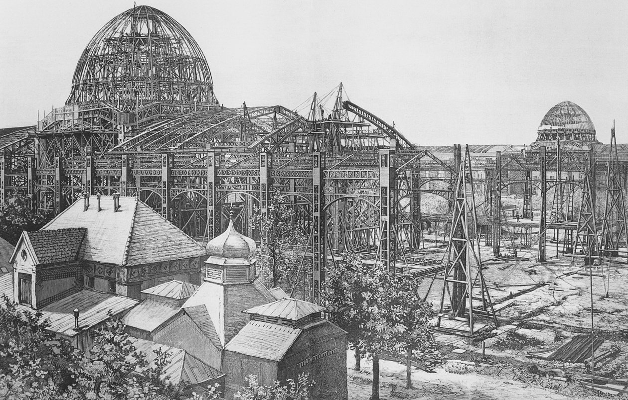Byggandet av Palace of Fine Arts and Liberal Arts för den allmänna utställningen 1889 av French School