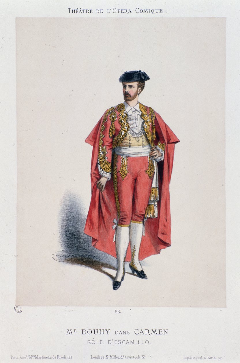 Kostym av Bouhy (Escamillo) som agerar i Carmen av Georges Bizet av French School