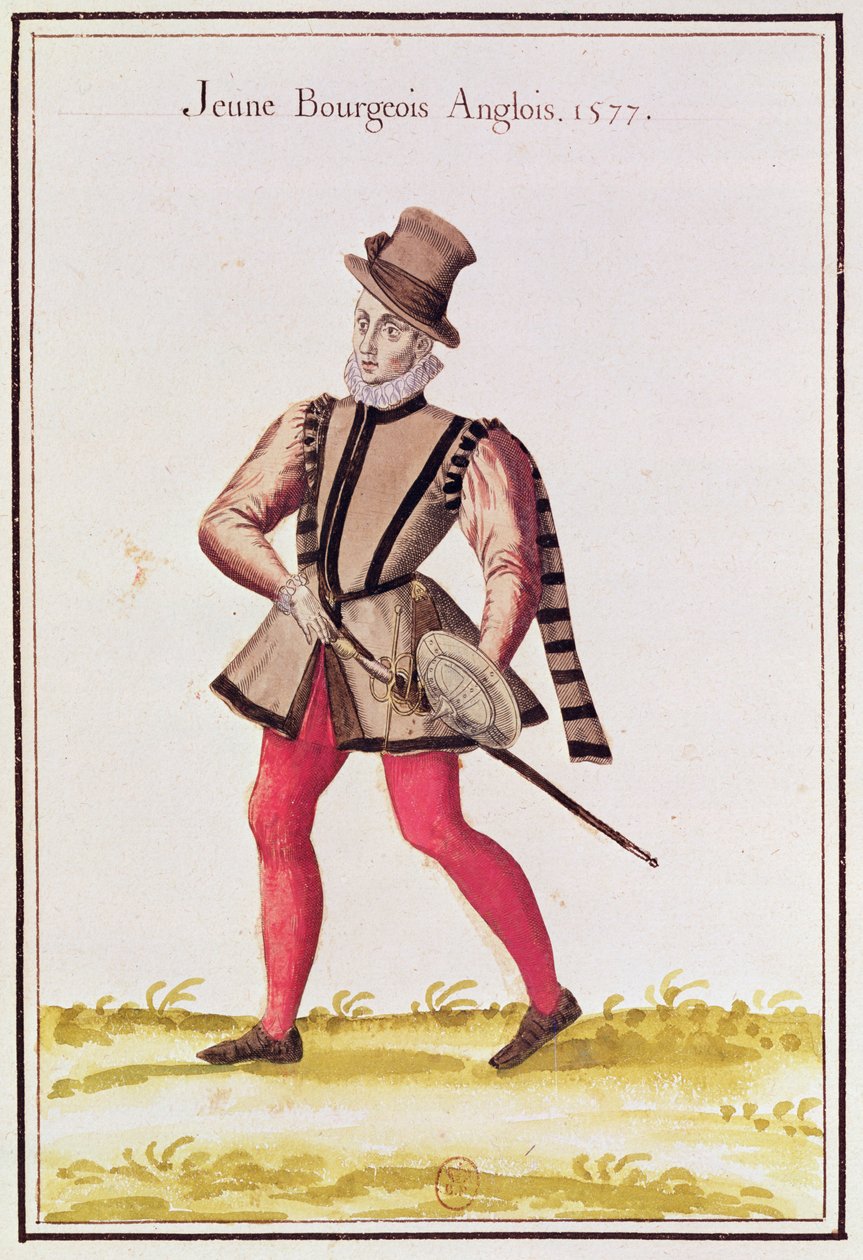 Dräkter från länderna i norr - en ung engelsk medborgare, 1577 (färgstick) av French School