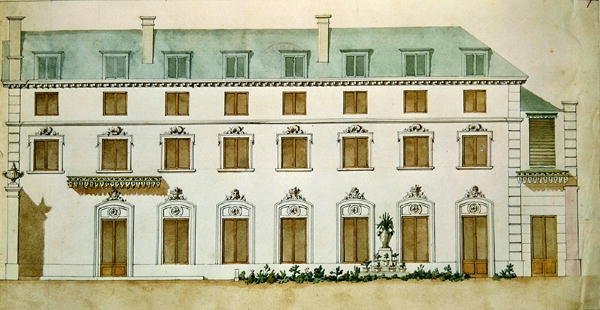 Fasad på huset i rue Fortunee, köpt av Honore de Balzac (1799-1850) 1847 (wc på papper) av French School