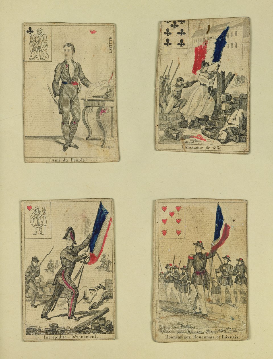 Fyra spelkort till minne av hjältarna från juli 1830, 1831 av French School