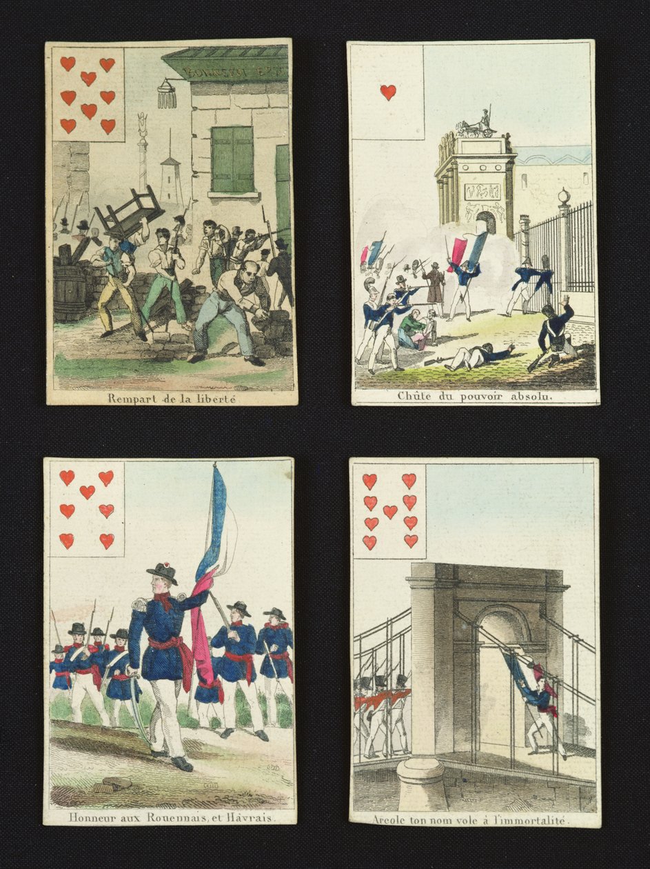 Fyra spelkort till minne av hjältarna från juli 1830, 1831 av French School