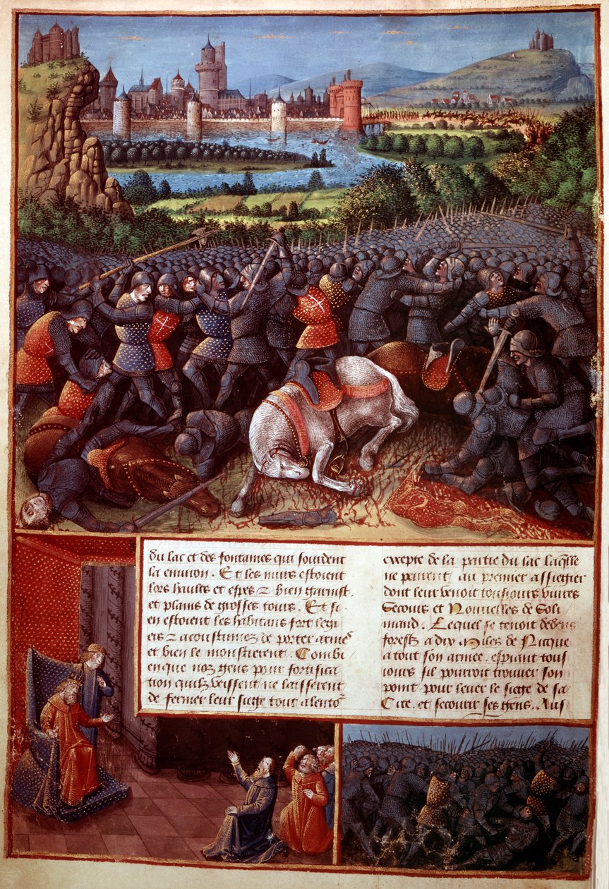 Fr 5594, f.37v Battle scen, från Passages faits Outremer skriven av Sebastian Marmoret, c.1490 av French School