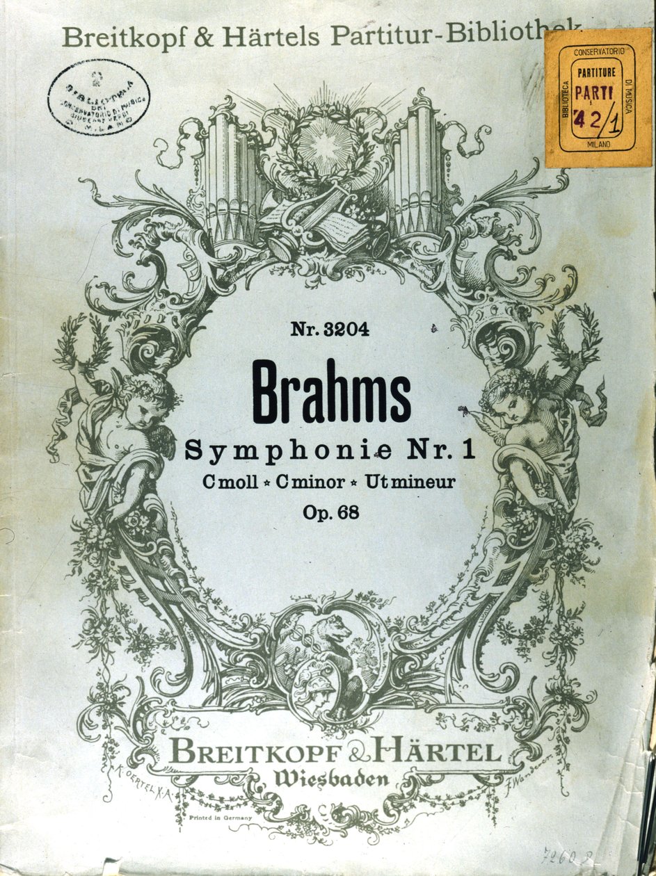 Frontispice av partituren till den första symfonin av Johannes Brahms (1833 - 1897) av French School