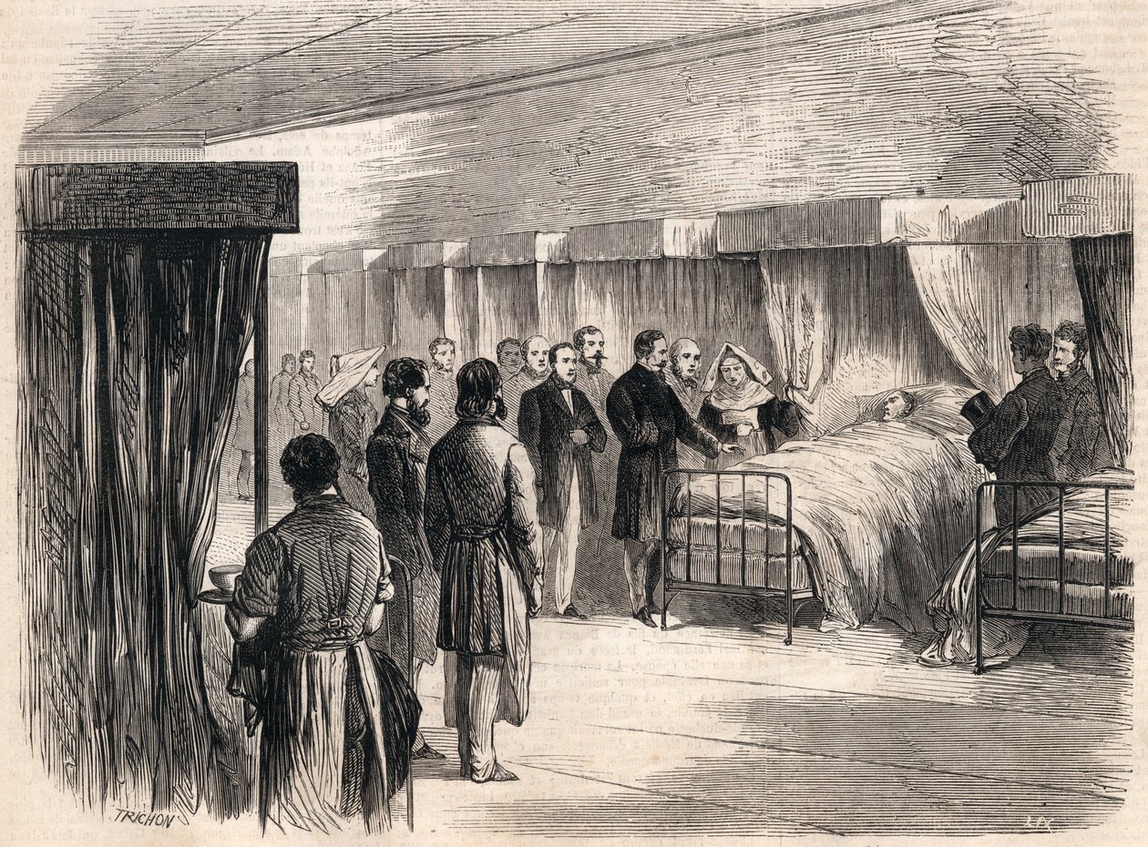 Hotel Dieu, Paris, Frankrike: Napoleon III besöker koleradrabbade 1865. av French School