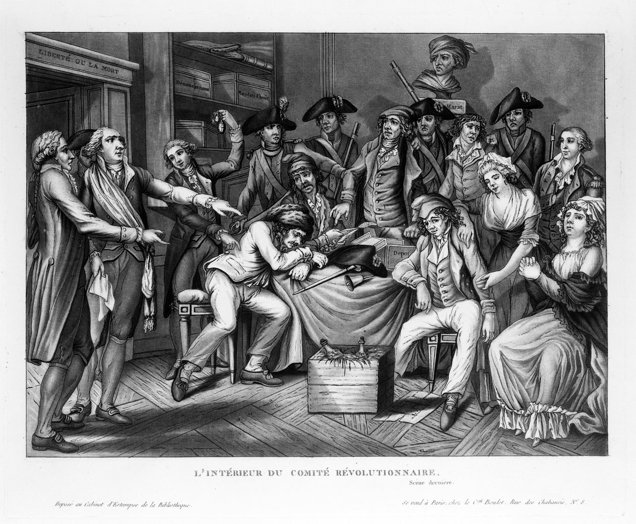 Interiör av revolutionära samfundet, pub. 1794 av French School