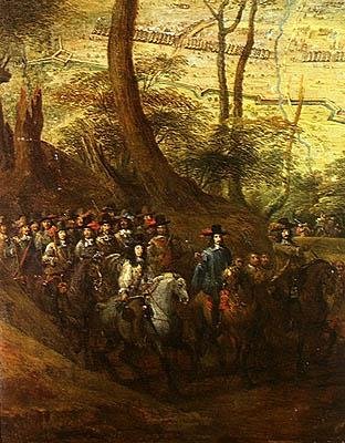 Ludvig II (1621-86) av Bourbon, hertig av Enghien, bland kavaljerer som belägrar en stad, omkring 1647. av French School